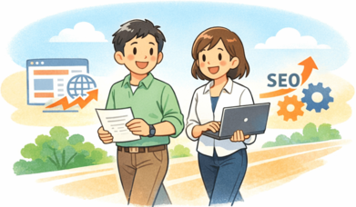 株式会社カナウプラスが提供するWEB制作・WEB保守管理・SEOマーケティングを伴走型で支援するイメージイラスト