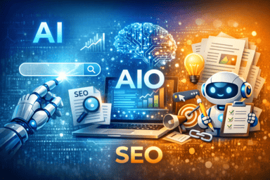 AI・AIO・SEOをテーマにしたデジタルマーケティングと検索最適化、AI引用を意識したライティング支援のイメージ画像