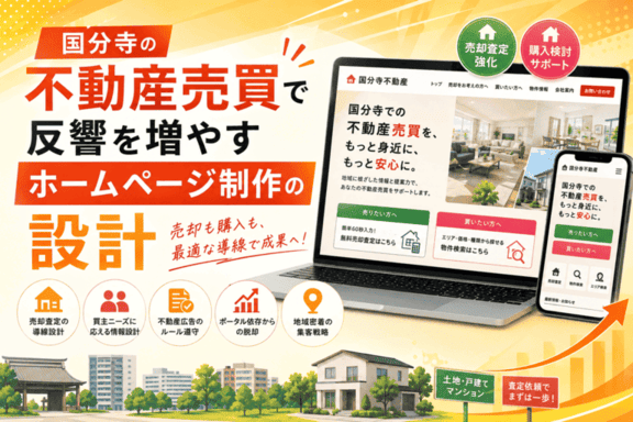 国分寺の不動産売買で売却査定と購入相談の反響を増やすホームページ制作の設計を解説するイメージ